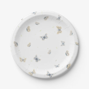 Blue and Crème Butterflies Charming Garden Fauna Paper Plate