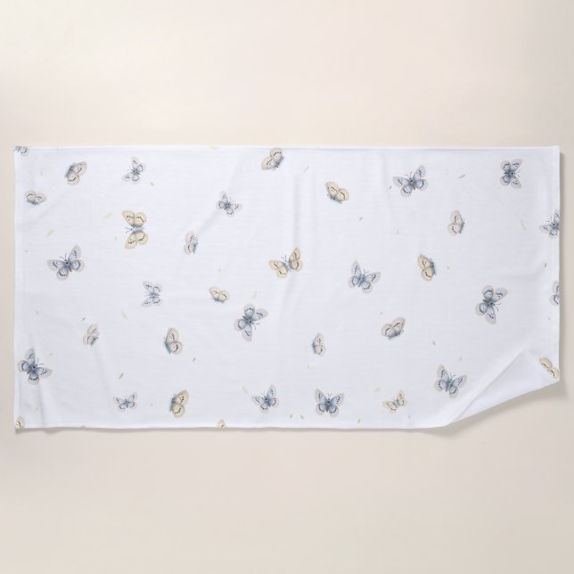 Blue and Crème Butterflies Charming Garden Fauna T Beach Towel (Front)