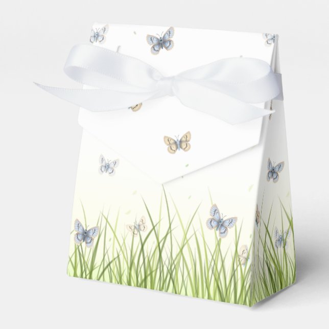 Blue and Crème Butterflies Charming Garden Scene Favor Box (Front Side)