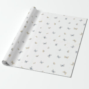Blue and Crème Butterflies Garden Fauna Wrapping Paper