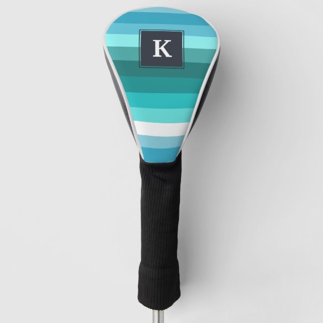 Blue and cyan stripes monogram golf head cover (Front)