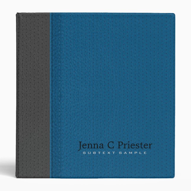 Blue And Dark Grey Stitched Leather Look Binder (Front)