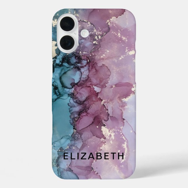 blue and dusty pink gold marble  personalized  Case-Mate iPhone case (Back)