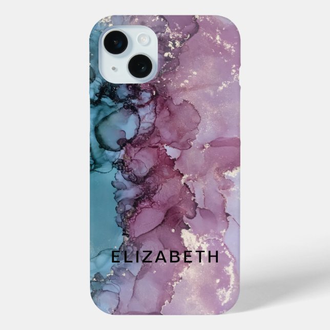 blue and dusty pink gold marble personalized  Case-Mate iPhone case (Back)