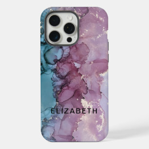 blue and dusty pink gold marble personalized iPhone 15 pro max case