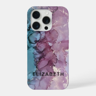 blue and dusty pink gold marble personalized  iPhone 15 pro case