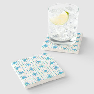 Blue and Ecru Mediterranean Style Pattern Cushion Stone Coaster