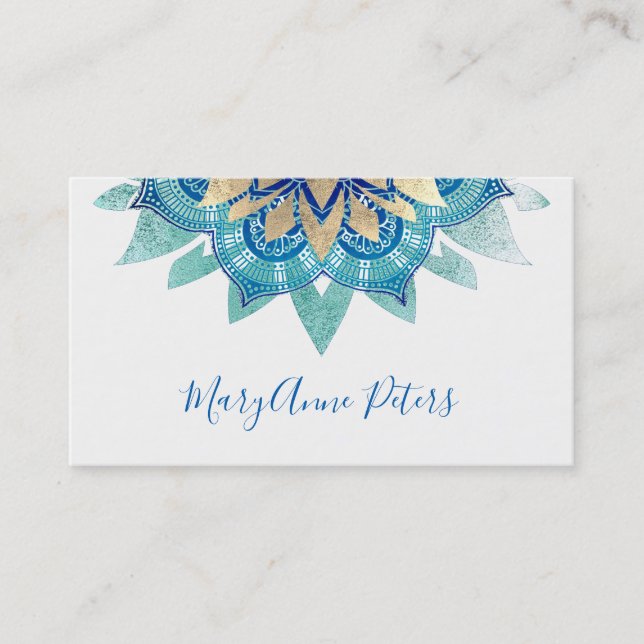 blue and faux gold decor business card (Front)