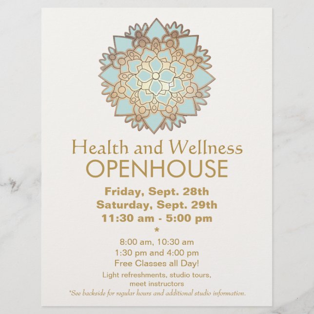 Blue and Faux Gold Leaf Health and Wellness Flyer (Front)