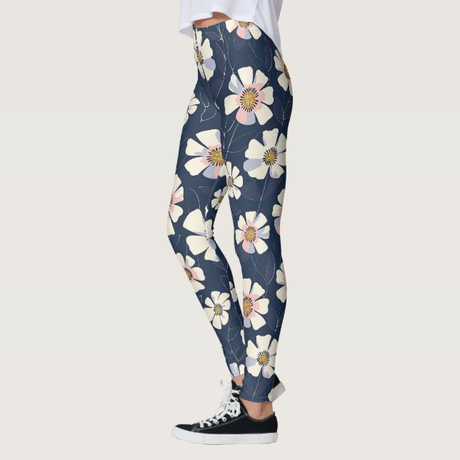 Blue and Floral Design Leggings (Left)
