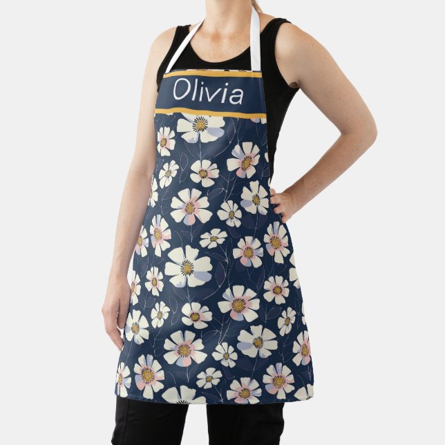 Blue and Floral Pattern Apron (Insitu)