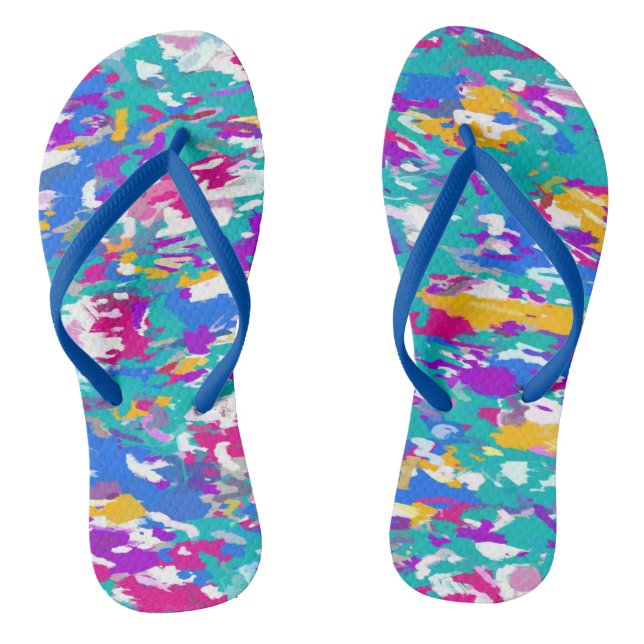 Blue and Fuchsia Abstract Flip Flops (Footbed)