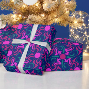 Blue and Fuchsia Pink Star Seamless Vector Pattern Wrapping Paper
