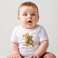 Blue and Gold 1st Birthday Teddy Bear