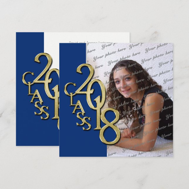 Blue and Gold 2018Graduation Invitation (Front/Back)