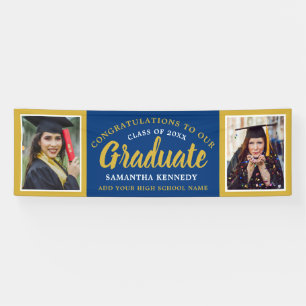 Blue And Gold 2 Photo Congratulations Graduation  Banner