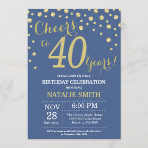 Blue and Gold 40th Birthday Diamond Invitation