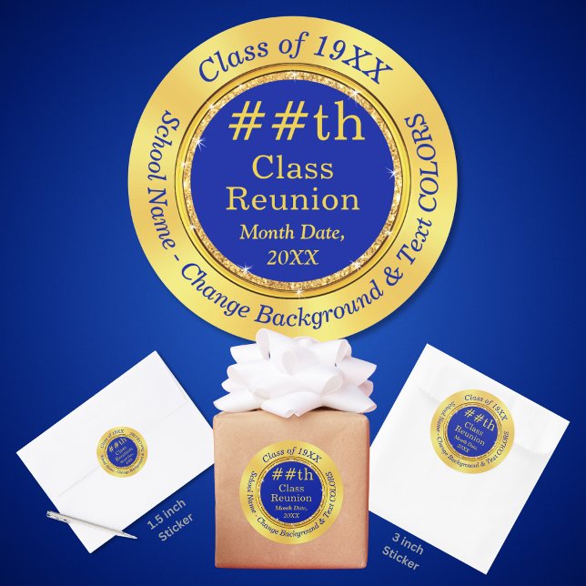 Blue and Gold, 50th Class Reunion Stickers (Class Reunion Stickers. 50th Class Reunion Stickers. Class reunion party supplies. Blue and Gold.)