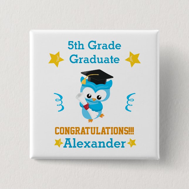Blue and Gold 5th grade graduate 2 Inch Square Button (Front)