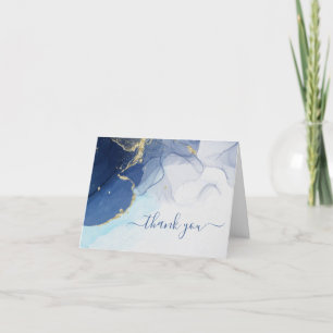 Blue and Gold Abstract Agate   Folded Thank You Card