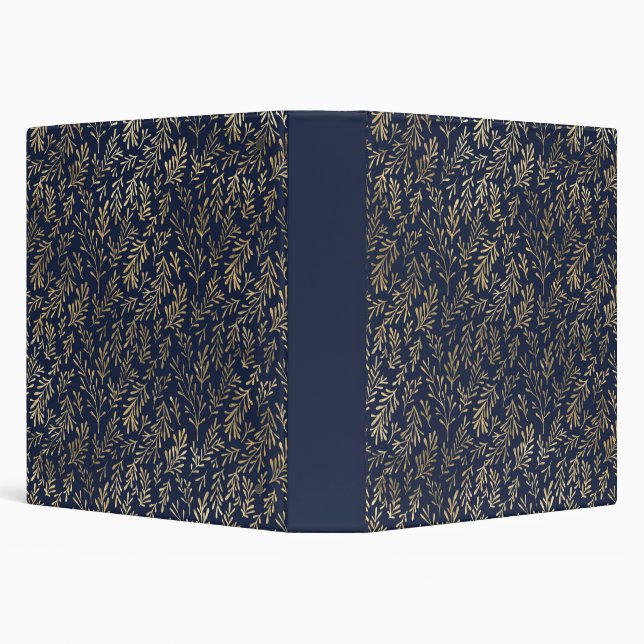 Blue and Gold Abstract Art Deco Leaves Pattern Binder (Background)