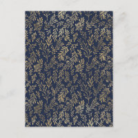 Blue and Gold Abstract Art Deco Leaves Pattern 