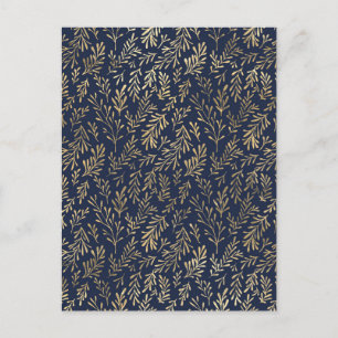 Blue and Gold Abstract Art Deco Leaves Pattern Postcard