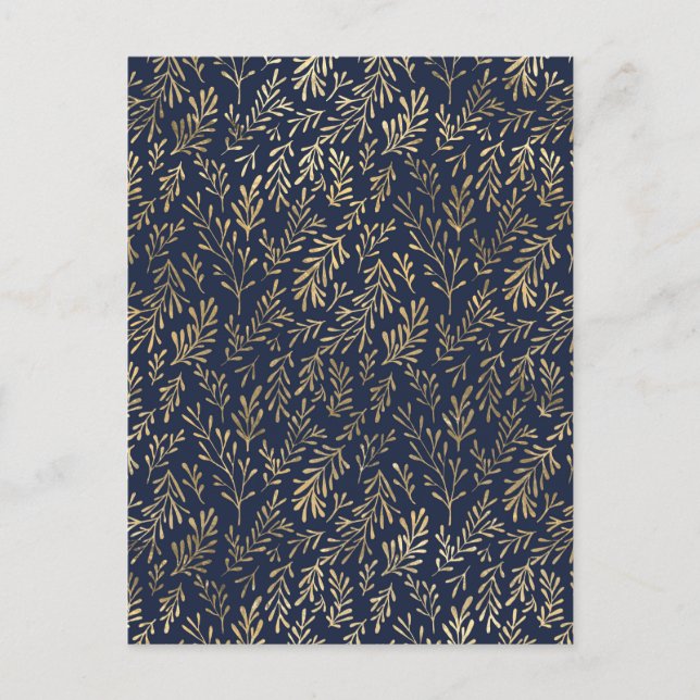 Blue and Gold Abstract Art Deco Leaves Pattern  Postcard (Front)