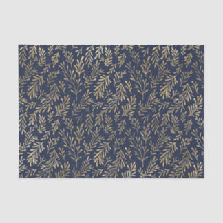 Blue and Gold Abstract Art Deco Leaves Pattern Tissue Paper
