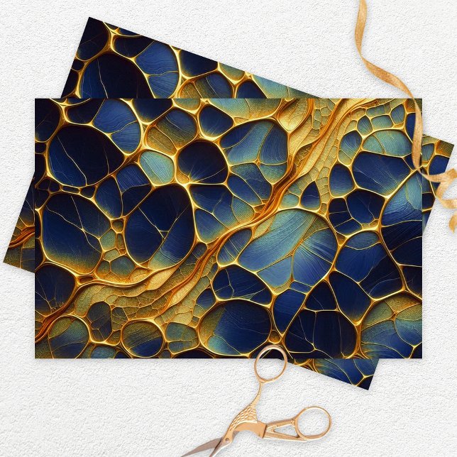 Blue and Gold Abstract Artistic Organic Structure Tissue Paper (Creator Uploaded)
