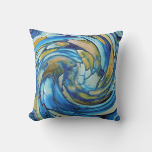 Blue And gold Abstract Dolphin Outdoor Pillow