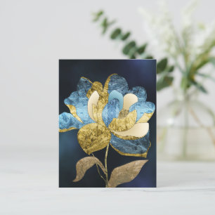 Blue and Gold Abstract Flower with Textured Petals Postcard