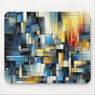 Blue and Gold Abstract Mouse Pad