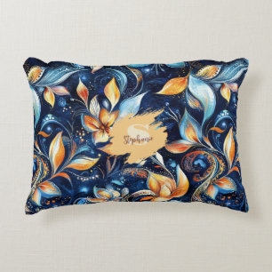 Blue and Gold Abstract Paisley Leaves (2) Accent Pillow