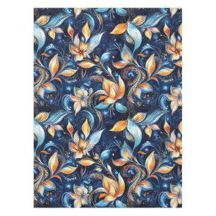 Blue and Gold Abstract Paisley Leaves (2) Tablecloth