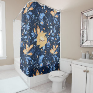 Blue and Gold Abstract Paisley Leaves (3)