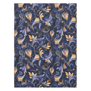 Blue and Gold Abstract Paisley Leaves Tablecloth