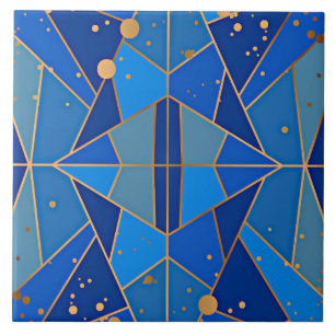 Blue and gold abstract pattern tile