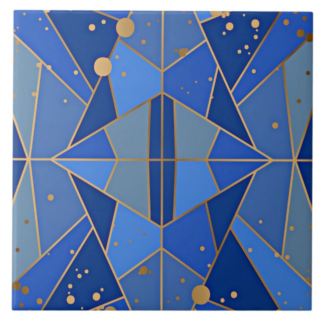 Blue and gold abstract pattern tile (Front)