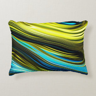Blue and Gold Abstract Silk and Satin Rolls Accent Pillow