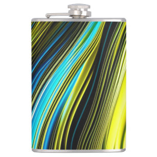 Blue and Gold Abstract Silk and Satin Rolls Hip Flask