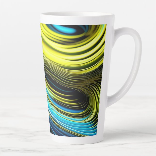 Blue and Gold Abstract Silk and Satin Rolls Latte Mug (Right)