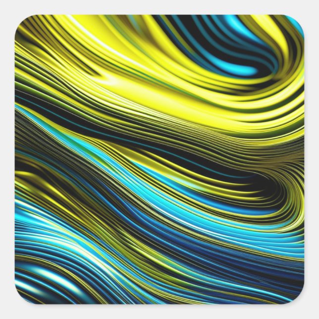 Blue and Gold Abstract Silk and Satin Rolls Square Sticker (Front)