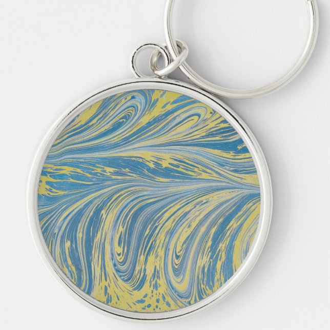 Blue And Gold Abstract Wave Keychain (Front)