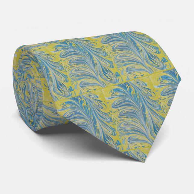 Blue And Gold Abstract Wave Tie (Rolled)