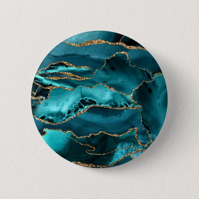 Blue and Gold Agate 2 Inch Round Button (Front)