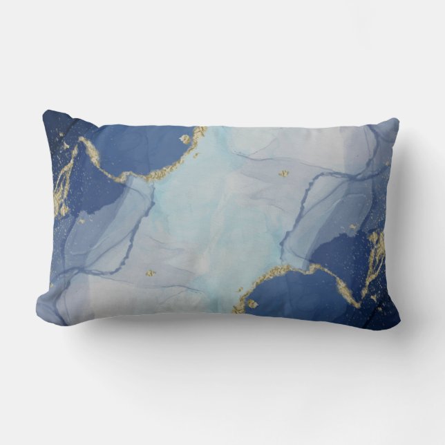Blue and Gold Agate Abstract  Lumbar Pillow (Front)
