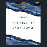 Blue and Gold Agate Border Bar Mitzvah Welcome Pos Poster<br><div class="desc">This modern design features a beautiful blue and gold agate border and your custom text. Use the template form to add your text. The advanced editing menus,  accessed by choosing "customize further",  will allow you to change the fonts,  colours and layout.</div>