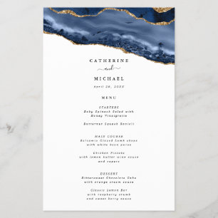 Blue and Gold Agate Border Heavy Paper Menu