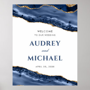 Blue and Gold Agate Border Welcome Poster